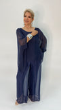 Silk Palazzo Solid Color Pants -Navy Blue