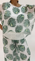 Silk Leaf Print Blouse-White