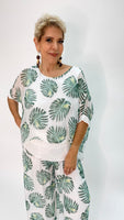 Silk Leaf Print Blouse-White