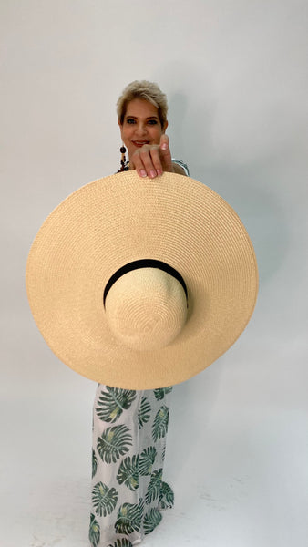 Straw Oversized Floppy Lace Hat- Ivory