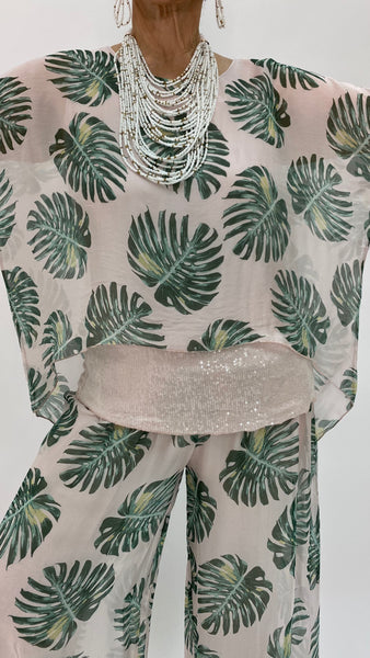 Silk Leaf Print Blouse-Blush