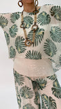 Silk Leaf Print Blouse-Beige