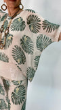 Silk Leaf Print Blouse-Beige