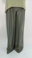 Silk Palazzo Solid Color Pants - Olive Green