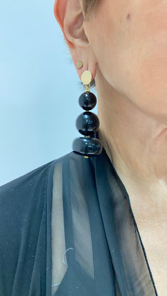 THREE DROP BALL EARRINGS BLACK DROP – Victoria's Collection Shop