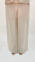 Silk Palazzo Solid Color Pants -Beige