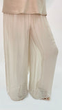 Silk Palazzo Solid Color Pants -Beige