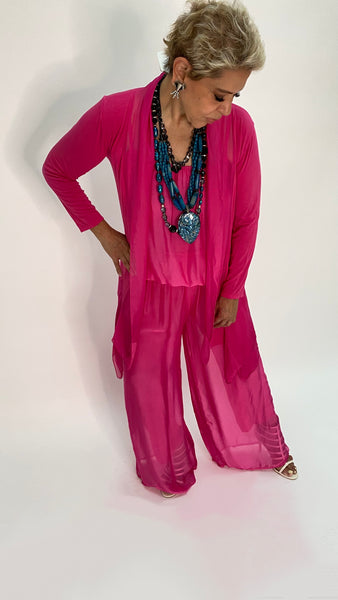 Silk Sleeveless Jumpsuit -Fuchsia