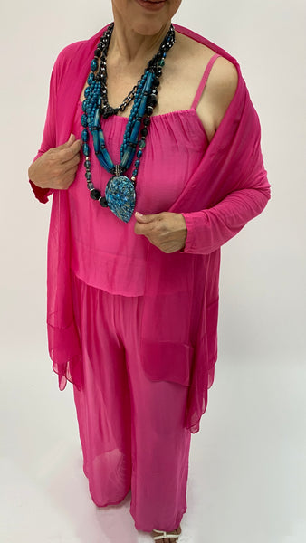 Silk Cardigan - Fuchsia