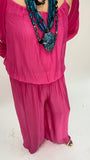 Silk Sleeveless Jumpsuit -Fuchsia