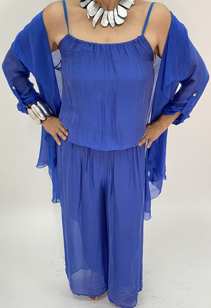 Silk Sleeveless Jumpsuit - Royal Blue