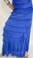 Silk Ruffle Long Skirt-Royal Blue