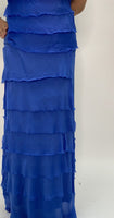 Silk Ruffle Long Skirt-Royal Blue