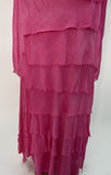 Silk Ruffle Long Skirt-Fuchsia