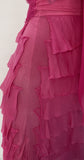 Silk Ruffle Long Skirt-Fuchsia