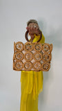 Straw Flower Handbag - Camel