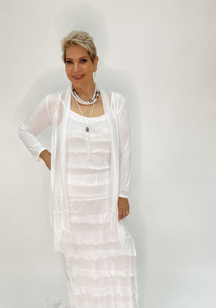 Silk Ruffle Long Skirt-White