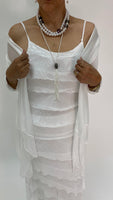 Silk Ruffle Long Skirt-White