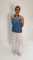 Silk Sleeveless Shirt-Denim Blue