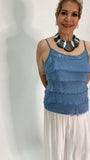 Silk Sleeveless Shirt-Denim Blue