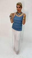 Silk Sleeveless Shirt-Denim Blue