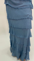 Silk Ruffle Long Skirt-Denim Blue