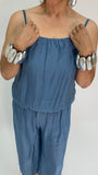 Silk Sleeveless Jumpsuit - Denim Blue