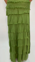 Silk Ruffle Long Skirt-Green