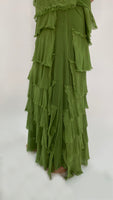 Silk Ruffle Long Skirt-Green