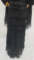 Silk Ruffle Long Skirt-Black