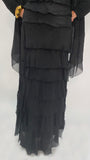 Silk Ruffle Long Skirt-Black