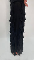 Silk Ruffle Long Skirt-Black