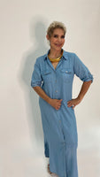 Long Button- Down Light Denim Dress