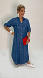 Long Button- Down Denim Dress