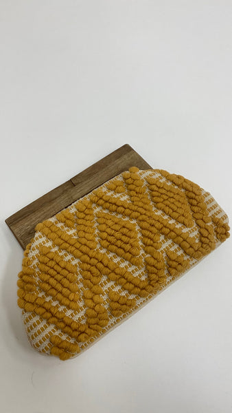 Boho Embroidered Mustard Clutch