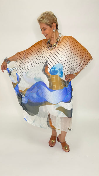 Abstract Print Kaftan Dress