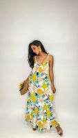 Maxi Sleeveless Lemon Print Dress-White