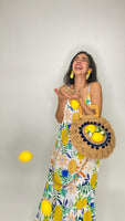 Lemon Round Raffia Handbag