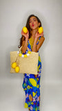 Lemon Raffia Tote Bag