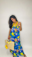 Maxi Sleeveless Lemon Print Dress-Blue