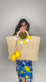 Lemon Raffia Tote Bag