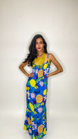 Maxi Sleeveless Lemon Print Dress-Blue