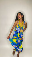 Maxi Sleeveless Lemon Print Dress-Blue