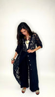 Lace Button Down Long Cardigan-Black