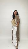 Lace Button Down Long Cardigan-Taupe