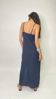 Strappy Linen Dress -Navy Blue