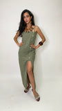 Strappy Linen Dress -Olive Green