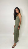 Strappy Linen Dress -Olive Green