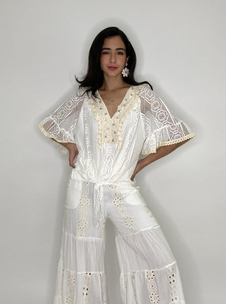 Boho Chic Openwork Shirt