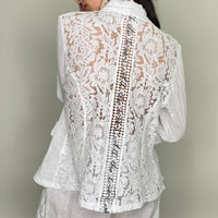 Linen Lace Back Blazer-White